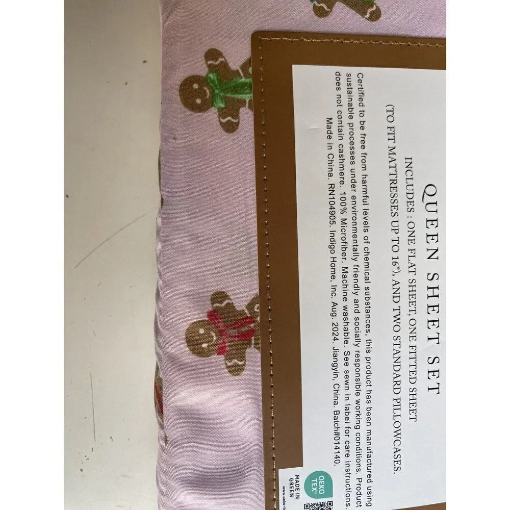 Cupcakes & Cashmere‎ QUEEN SIZE Pink Gingerbread Cookie Christmas Sheet Set NEW